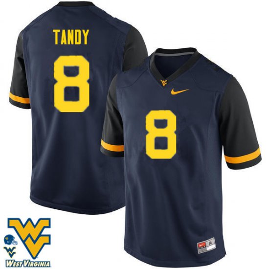 Men's West Virginia Mountaineers NCAA #8 Keith Tandy Navy Authentic Nike Stitched College Football Jersey OZ15H54RQ